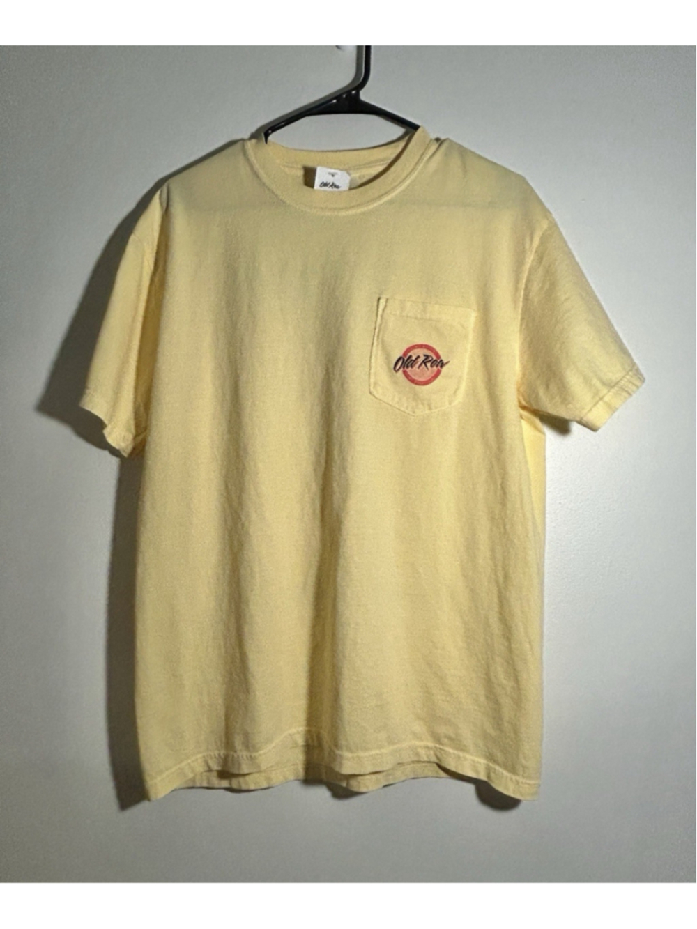 Old Row Comfort Colors Spicy Shot Pocket Tee Men's L Yellow Graphic Print
